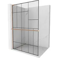 Mexen Kioto+ L Paroi de douche avec étagère Walk-in 80 x 200 cm, motif noir, laiton brossé - 800-080-123-65-78