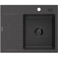 Mexen Ben Evier en granit 1 bac avec égouttoir à droite 600 x 500 mm, noir moucheté, siphon noir - 6523605000-76-B