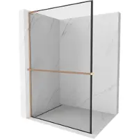 Mexen Kioto+ L paroi de douche avec étagère Walk-in 70 x 200 cm, motif noir, laiton brossé - 800-070-123-65-70