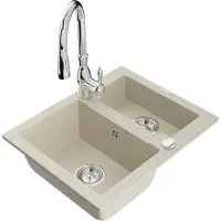 Mexen Évier Carlos en granit 1,5 avec mitigeur Savita, beige (6518-69-672601-00)