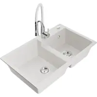 Mexen Tomas évier en granit 2 cuves avec mitigeur Aster, blanc - 6516-20-73450-02