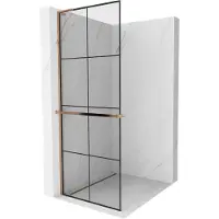 Mexen Kioto+ L paroi de douche avec étagère Walk-in 90 x 200 cm, motif noir, or rose - 800-090-123-60-77