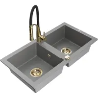 Mexen Mario évier en granit 2 cuves avec mitigeur Aster, Gris - 6504-71-73450-57-G