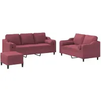vidaXL Ensemble de canapés 3 pièces avec coussins vin rouge Tissu