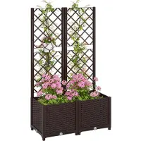 Outsunny Jardinière avec treillis, lit surélevé de jardin, jardinière extérieure avec 6 trous de drainage, réservoirs d'eau, bac à fleurs pour balcon terrasse patio, 80 x 40 x 135 cm, marron