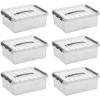 Sunware Q-line Boîte de rangement transparente/grise 12 litres - lot de 6 pièces