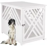 WONDERMAKE® Cage pour chien design en bois pour la maison appartement avec table d'appoint, box pour chien pour le salon intérieur, 90x60 cm blanc
