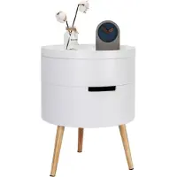 Happyment Table de chevet Deluxe - Rond - Blanc - Chambre à coucher - Bureau - Bois - 38x38x49 cm