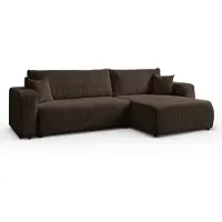 MargaretHadas24 Canapé d'angle en L Sofia 277 x 143 cm avec fonction sommeil et coffre de lit Canapé-lit en velours côtelé Canapé-lit côté universel, marron