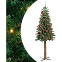 vidaXL Sapin de Noël mince Vert 180 cm PVC et bois de pin massif