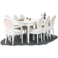 Ebuy24 Amaretta Ensemble de salle à manger 100x180/280, 2 extensions inclues, vieux blanc avec 2+6 chaises rococo vieux blanc/beige.