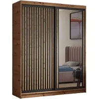 MargaretHadas24 Armoire Dora avec lamelles et miroir 100 cm, 2 portes coulissantes incluses Armoire à portes coulissantes (couleur : artisan, noir, lamelles artisan)
