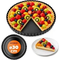 Kadax Moule à tarte "Prung", Moule à tartelette en tôle galvanisée et antiadhésive, 30cm, Noir