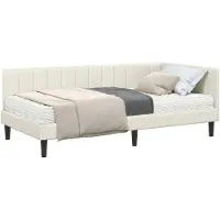 vidaXL Cadre de lit d'angle avec matelas avec tête de lit 2 pcs Crème velours