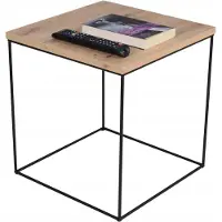 FutuStal Table basse carrée en fil métallique 40x40x43 Loft Noir+Chêne Artisan