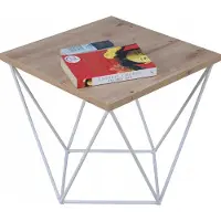 FutuStal Table basse carrée en fil métallique Loft Industrial Blanc + Chêne Artisan