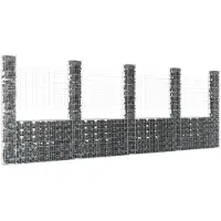 vidaXL Corbeille à gabion en forme de U avec 5 colonnes en fer 500x20x200 cm