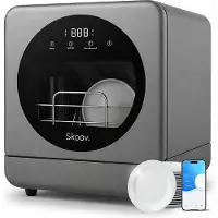 Skoov Mini lave-vaisselle avec réservoir d'eau - 5 couverts - 6 programmes de lavage - 45cm - Petit lave-vaisselle étroit à poser - Camping - Gris