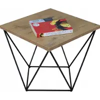 FutuStal Table basse carrée en fil métallique Loft Industrial Noir + Chêne Lancelot