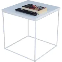 FutuStal Table basse carrée en fil métallique 40x40x43 Loft Blanc+Blanc brillant