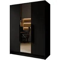 MargaretHadas24 Armoire Goya II 150 cm avec miroir (noir, poignées noires)