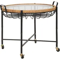 Mauro Ferretti Table Basse Cebu 70,5 X 65 X 57 Cm - Table Basse Avec Plateau En Verre, Structure En Rotin Et Roulettes - Style Bohème Chic Moderne
