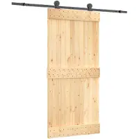 vidaXL Porte coulissante , finition naturelle et noire, 95 x 210 cm, pin massif