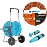 Cellfast Chariot à tuyau Aluplus 1/2" 60 m + tuyau d'arrosage PROFESSIONAL 1/2" 50 m + kit avec pomme d'arrosage Basic 1/2"