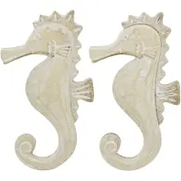 J-Line Ensemble de 2 hippocampes effet blanc délavé MDF/corde naturelle