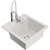 Mexen Évier 1 bac en granit Vito avec mélangeur Aster, blanc (6503-20-73450-02)