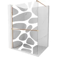 Mexen Kioto+ paroi de douche avec étagère Walk-in 140 x 200 cm, motif blanc, laiton brossé - 800-140-121-65-97