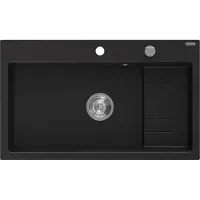 Mexen Omar Evier en granit 1 bassin 800 x 480 mm, noir, siphon chrome - 6520801005-77