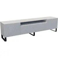 MargaretHadas24 Meuble TV Kaja III Meuble TV Meuble TV bas 200 cm Façades fraisées Design moderne Trois portes Salon (Couleur : blanc)