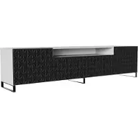 MargaretHadas24 Meuble TV Cali III Meuble TV Meuble TV bas 200 cm Façades fraisées comme un kaléidoscope Design moderne Trois portes Salon (couleur : blanc, noir)