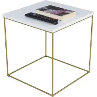 FutuStal Table basse carrée en fil métallique 40x40x43 Loft Glamour Or+Blanc mat