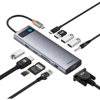 Baseus Hub Type-C vers HDMI 4K, VGA, 4xUSB, Type-C, RJ45, SD, TF, Jack 3,5 mm - Metal Gleam (B00030709811-00) - Gris sidéral