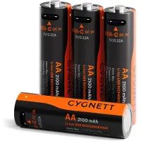 Cygnett AA USB-C Rechargeable Battery - 4 Pack - Black (4 pcs, AA, 2100 mAh)