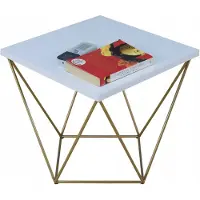 FutuStal Table basse carrée en fil métallique Loft Glamour doré + blanc brillant