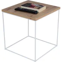 FutuStal Table basse carrée en fil métallique 40x40x43 Loft Blanc+Chêne Artisan