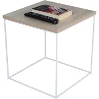 FutuStal Table basse carrée en fil métallique 40x40x43 Loft Blanc+Chêne Sonoma