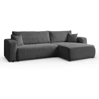 MargaretHadas24 Canapé d'angle en L Sofia 277x143 cm avec fonction sommeil et coffre de lit Canapé-lit en velours côtelé Canapé-lit côté universel, gris foncé