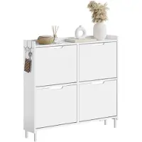 SoBuy Armoire à chaussures à 4 portes battantes - Design compact pour petite entrée - 100 x 19 x 93 cm - Blanc
