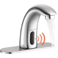 Vevor Robinet de lavabo sans contact (nickel brossé), robinet de lavabo automatique, robinet de toilette mains libres, robinet alimenté par batterie avec réglage de la température (froid/chaud)