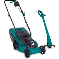 Vonroc Tondeuse à gazon 1300W 32cm de largeur de coupe - et Tondeuse à gazon 300W - Ø230mm de diamètre de coupe - Ensemble complet !