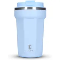Castagnola Thermos Cup - Coffee Mug To Go - Travel Mug for Coffee and Tea - Tea Mug - 380 ML - Stainless Steel - Light Blue - Octagon