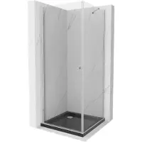 Mexen Pretoria Paroi de douche basculante 90 x 90 cm, transparente, chromée + receveur de douche Flat, noir - 852-090-090-01-00-4070
