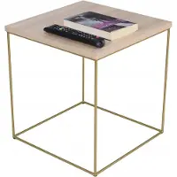 FutuStal Table basse carrée en fil métallique 40x40x43 Loft Glamour Or + Chêne Sonoma