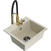 Mexen Évier 1 bac en granit Milo avec mélangeur Aster, beige (6505-69-73450-57-B)