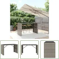 The Living Store Table de bar avec plateau en verre Gris 185x80x110 cm Poly rotin