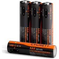 Cygnett AAA USB-C Rechargeable Battery - 4 Pack - Black (4 pcs, AAA, 525 mAh)